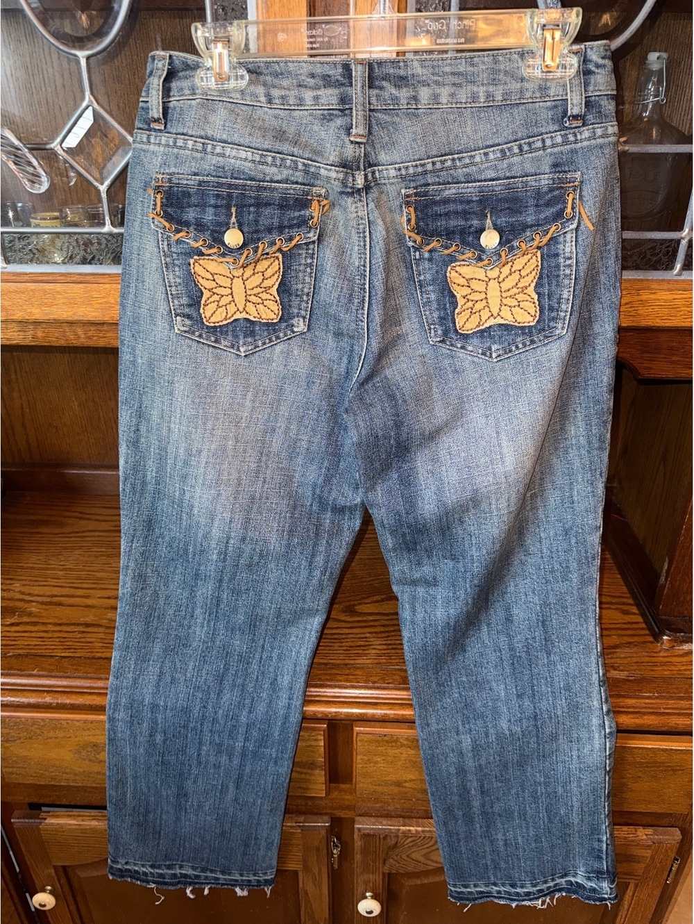 Y2K Baccini Butterfly Pocket Jeans 8P Suede Lace Grommet Boho Flap Pocket Denim